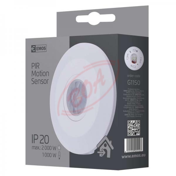 Pohybové infračervené čidlo (PIR sensor) stropné EMOS G1150, 360°, 6m, IP20, biele