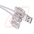 1m USB 2.0 kblik s opletom:  USB A <---> USB micro B/C/i16P, Emos SM7052, biely