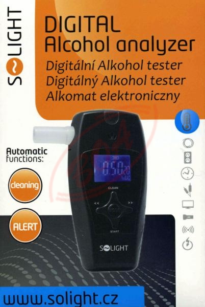 Digitálny alkohol tester SOLIGHT 1T04, 0-3‰, ± 0,01‰, 61x123x27mm, automatické čistenie a kalibrácia