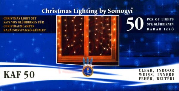 Svetelný záves z 50ks klasických vymeniteľných žiaroviek Somogyi KAF 50, teplá biela